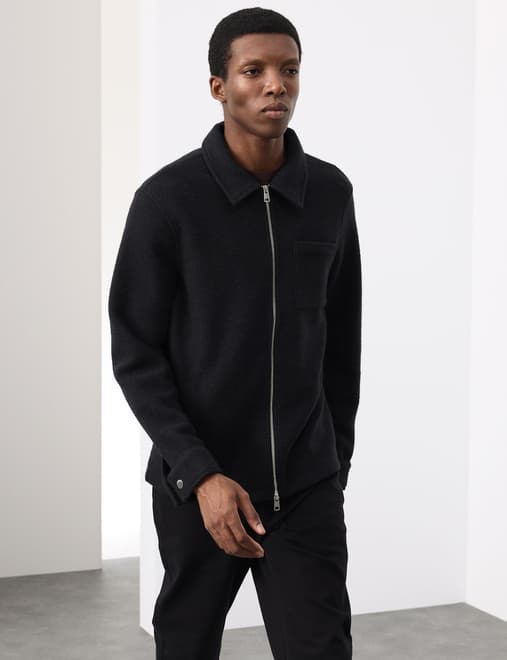 Wool Blend Zip up Fleece Jacket