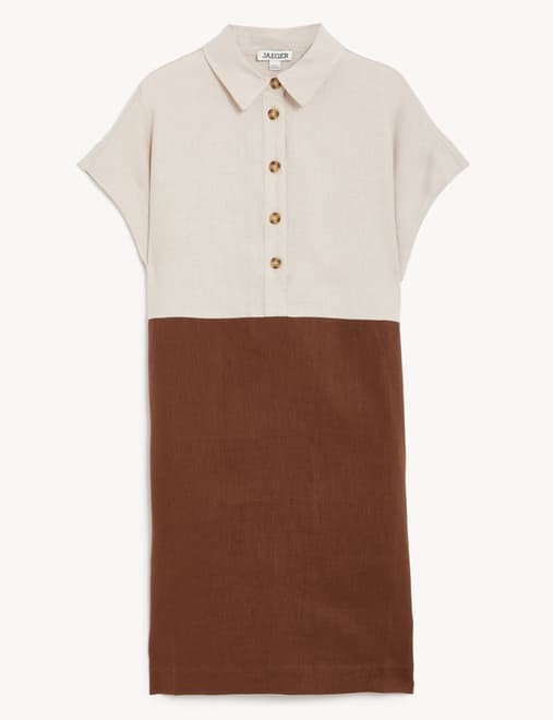 Pure Linen Colour Block Mini Shift Dress
