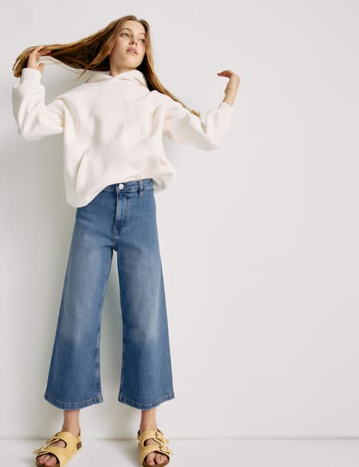 Wide Leg Cotton Rich Cropped Jeans (6-16 Yrs)