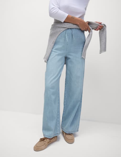 Denim Drawstring Wide-Leg Trousers