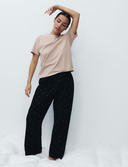 Pure Cotton Pyjama Set With Woven Bottoms