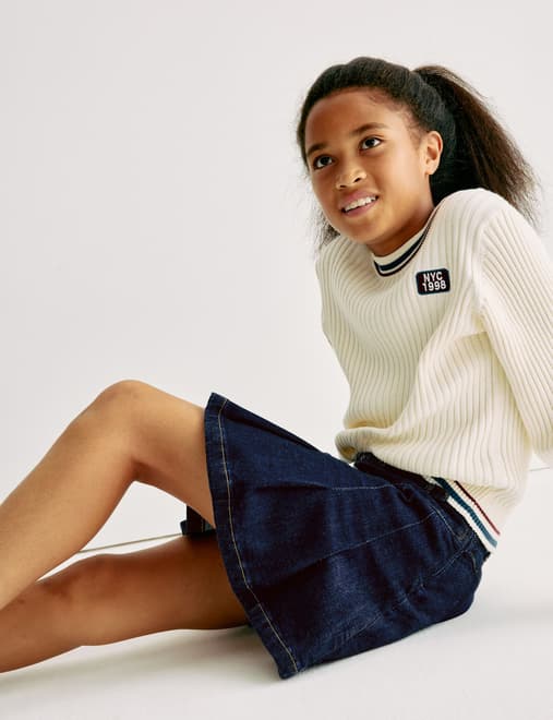 Mini Denim Box Pleat Skirt (2-16 Yrs)