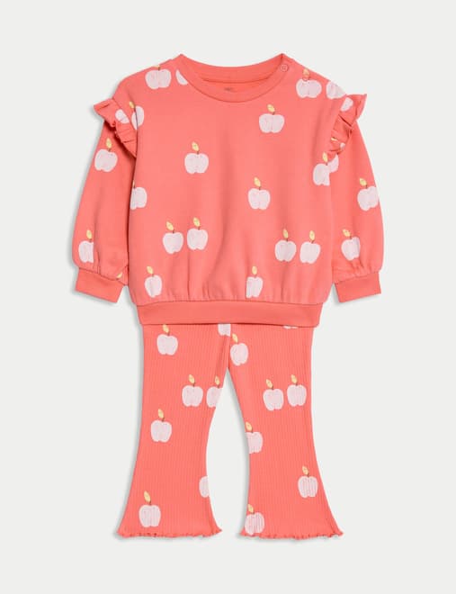 2pc Cotton Rich Apple Print Top & Bottom Outfit (0-3 Yrs)