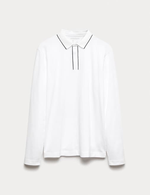 Cotton Blend Long Sleeve Polo Shirt