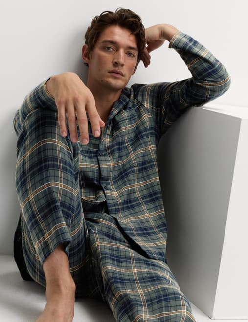 Pure Brushed Cotton Checked Pyjama Set