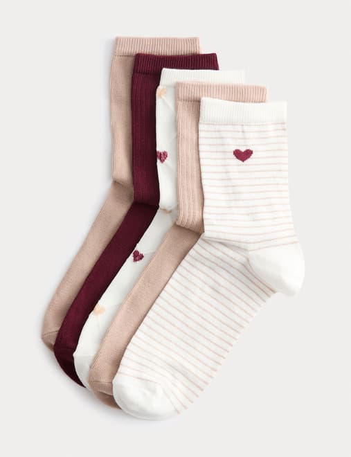 5pk Cotton Rich Printed Ankle High Socks