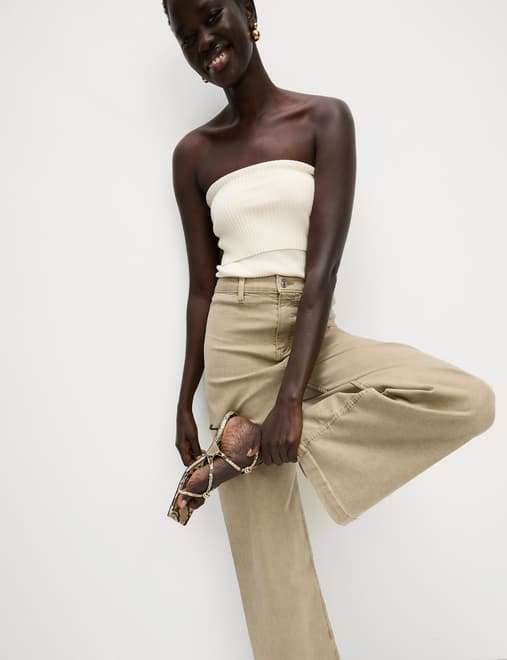 High Waisted Wide Leg Ankle Grazer Jeans