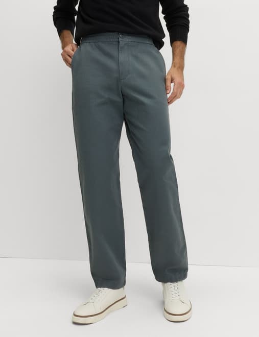 Pure Cotton Herringbone Trousers
