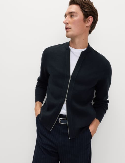 Air-Yarn Smart Crew Neck Knitted Bomber Jacket