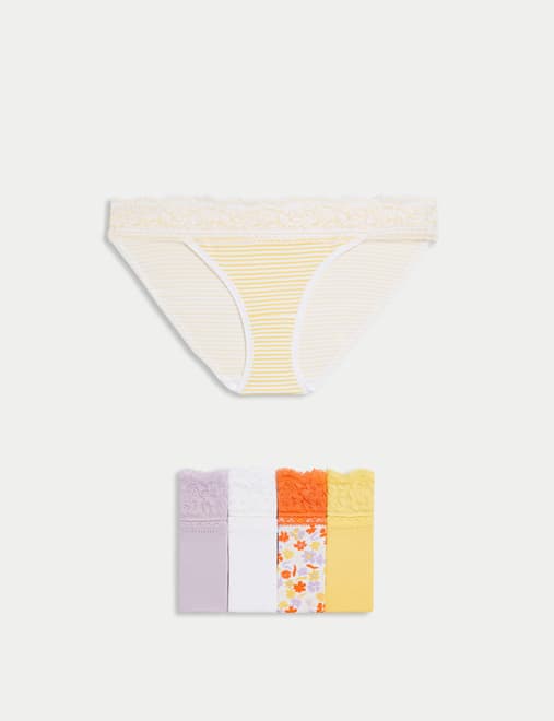 5pk Cotton Blend Printed Bikini Knickers