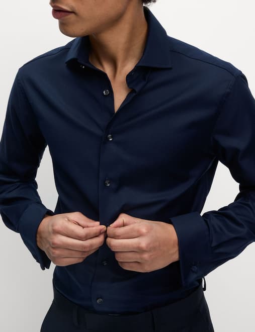 Slim Fit Luxury Cotton Double Cuff Twill Shirt