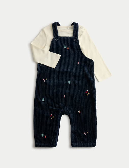 2pc Pure Cotton Christmas Dungaree Outfit