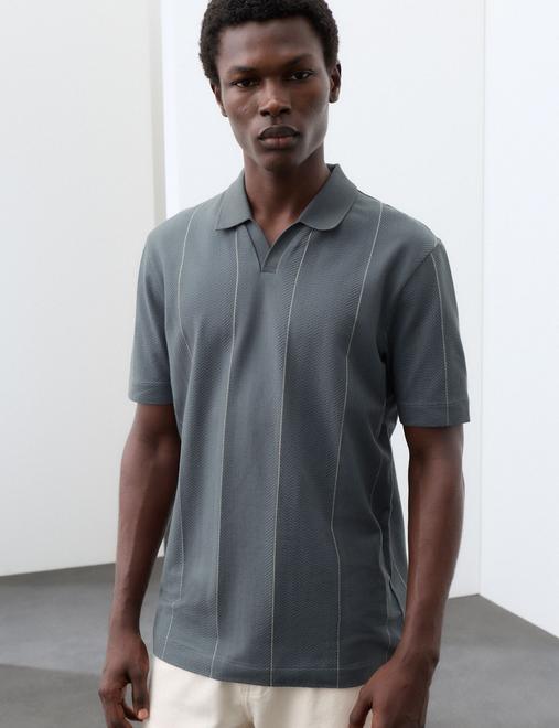 Supima Cotton Striped Open Neck Polo