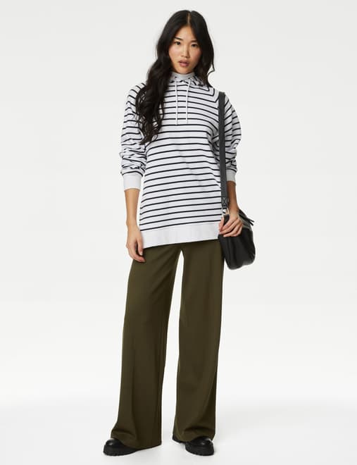 Jersey Wide Leg Trousers with Stretch