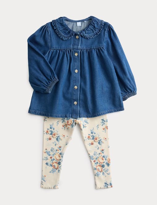 2pc Cotton Denim Blouse Outfit (0-6 Yrs)
