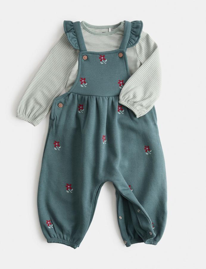 2 Piece Jersey Embroidered Dungarees with Top (0-3 Yrs)