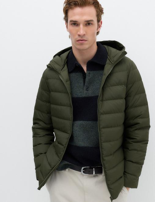 Feather and Down Hooded Puffer Jacket