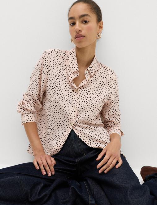 Polka Dot Printed Collared Shirt