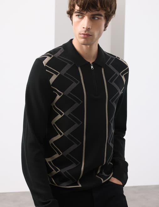 Mercerised Pure Cotton Half zip Knitted Polo Shirt