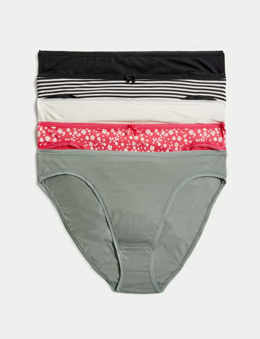 5pk Cotton Lycra™ High Leg Knickers