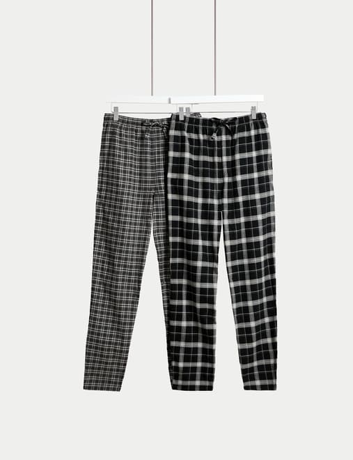 2 Pack Brushed Cotton Checked Pyjama Bottoms