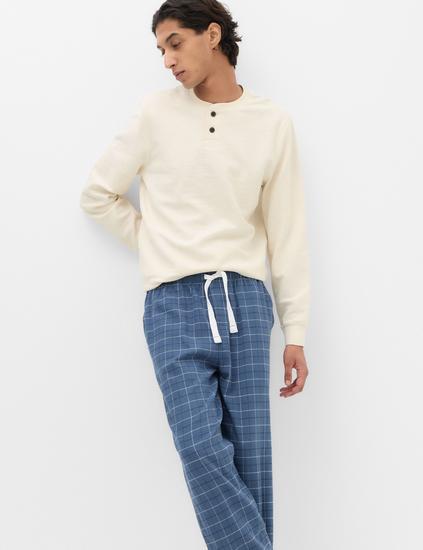 Cotton Rich Textured Henley Loungewear Top