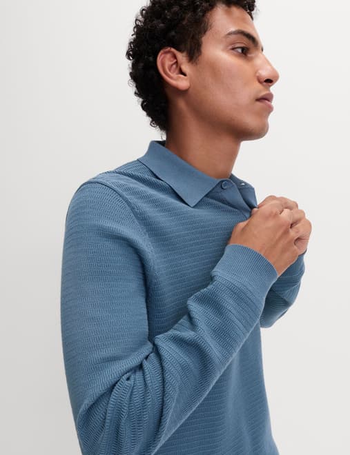Cotton Rich Textured Knitted Polo Shirt