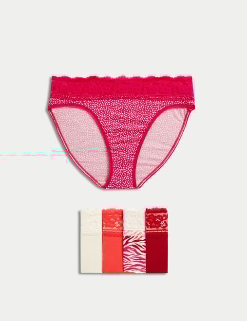 5pk Cotton Rich Printed High Leg Knickers