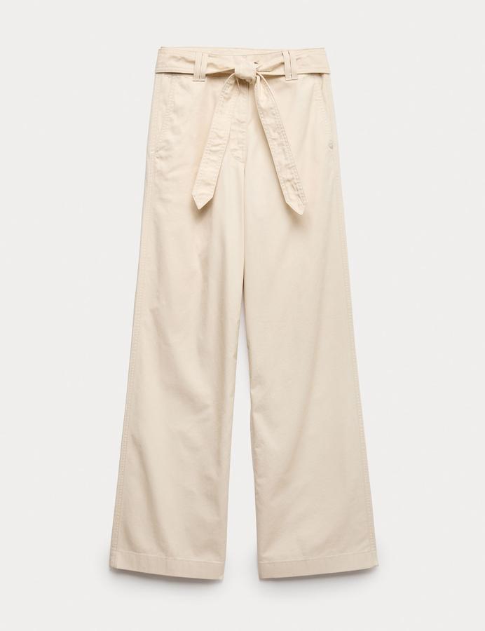 Pure Cotton Belted Straight Leg Trousers