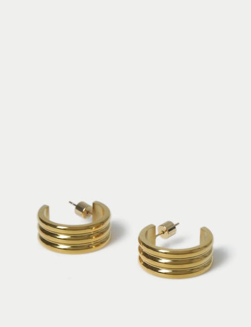 Stainless Steel Ridge Hoop Earrings