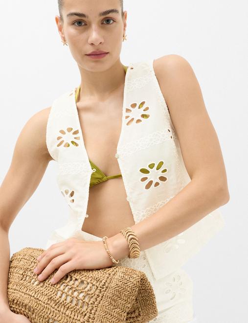 Pure Cotton Cutwork Sleeveless Beach Top