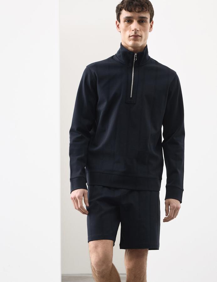 Pure Cotton Drop Needle Striped Half Zip Jacket