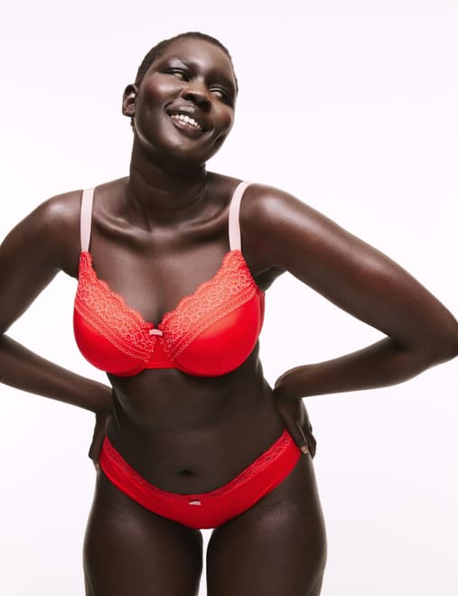 Lace Trim Padded Full Cup Wired Bra A-E