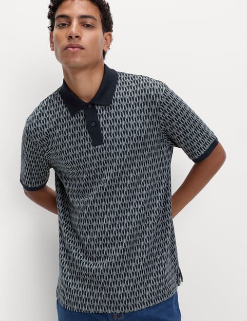 Pure Cotton Geometric Print Polo