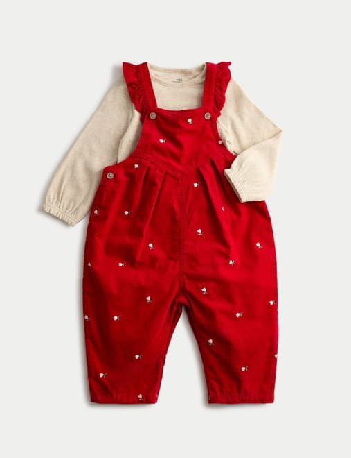 2pc Cotton Rich Floral Dungaree Outfit (0 Mths-3 Yrs)