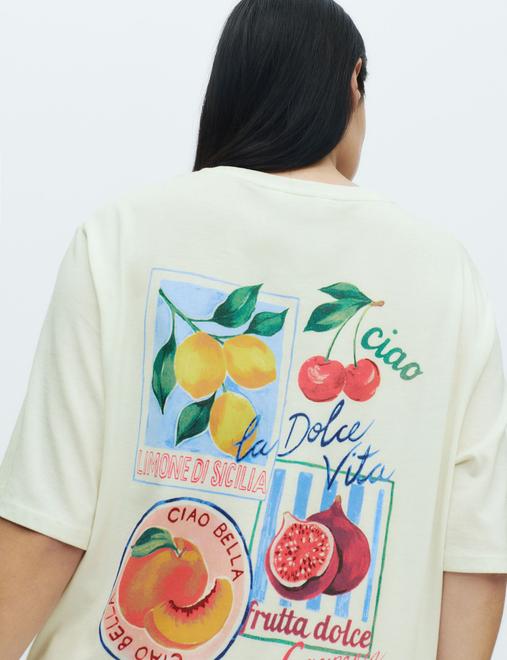 Cotton Modal Fruit Graphic Oversized T-Shirt