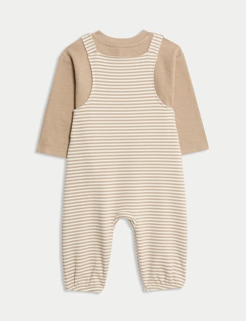 2pc Pure Cotton Striped Dungarees Outfit (0-3 Yrs)