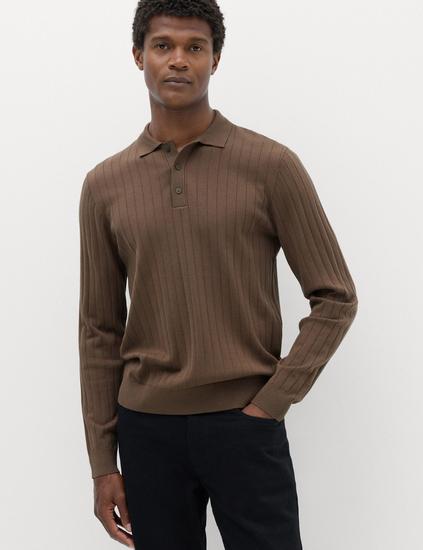 Cotton Blend Smart Rib Knit Polo Shirt