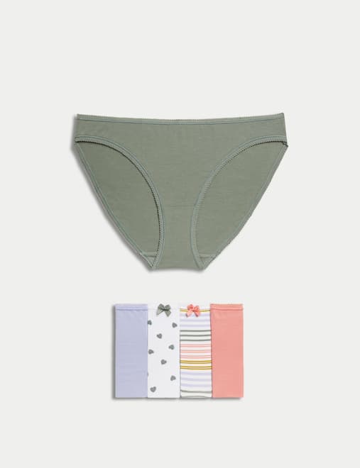 5pk Cotton Lycra™ Printed Bikini Knickers