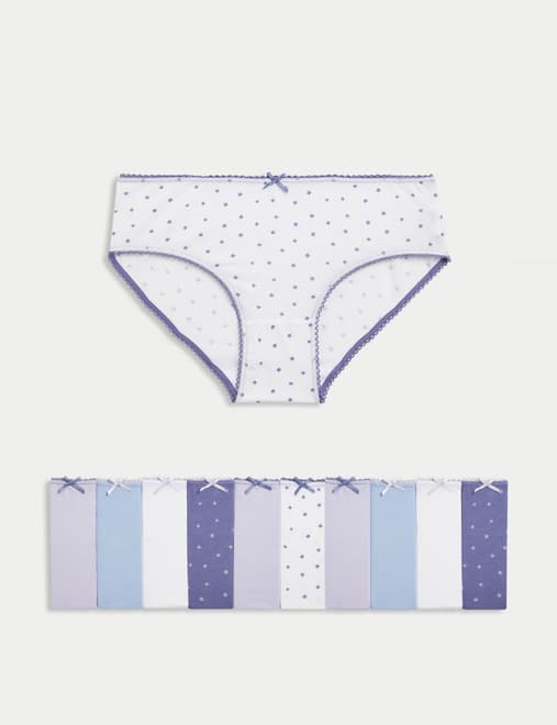 10pk Cotton with Stretch Star Knickers (2-14 Yrs)