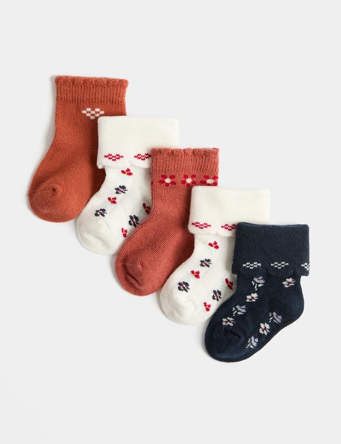 5 Pack Cotton Rich Crochet Floral Baby Socks