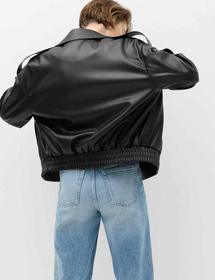 Faux Leather Revere Collar Short Jacket