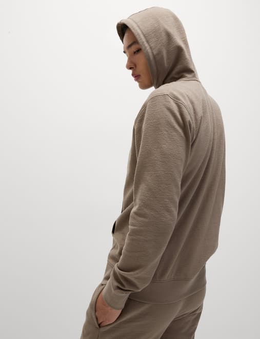 Pure Cotton Textured Zip Through Hoodie