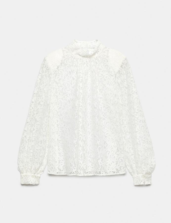 Lace High Neck Blouse with Cotton