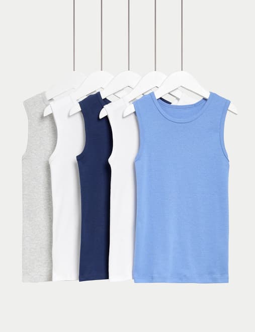 5 Pack Pure Cotton Plain Vests (2-14 Yrs)