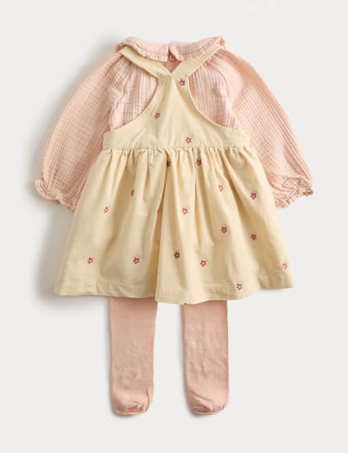 3pc Cotton Rich Cord Pinny Outfit (0-3 Yrs)