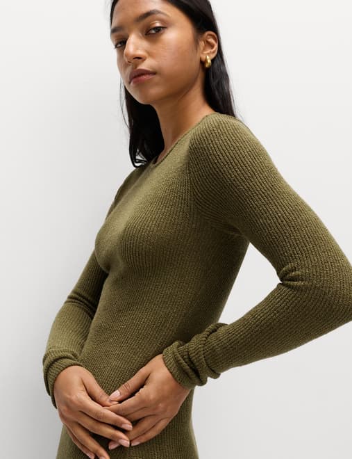 Knitted Crew Neck Midi Column Dress