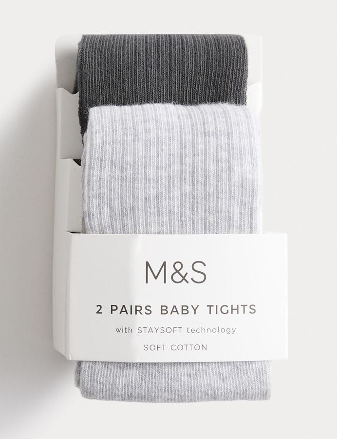 2 Pack Cotton Rich Ribbed Tights (0-3 Yrs)