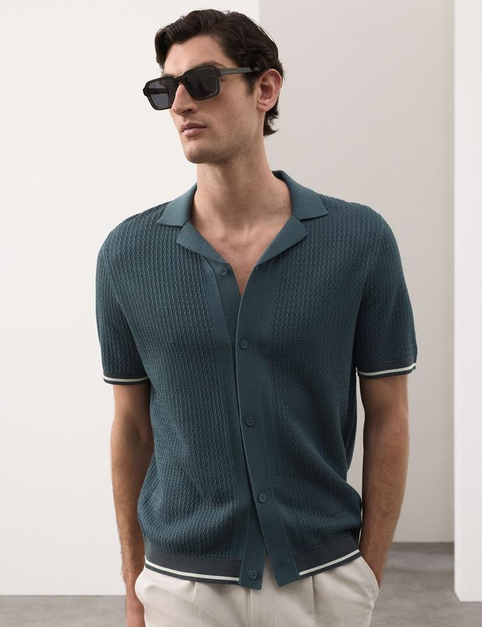 Tipped Button Through Revere Polo Shirt