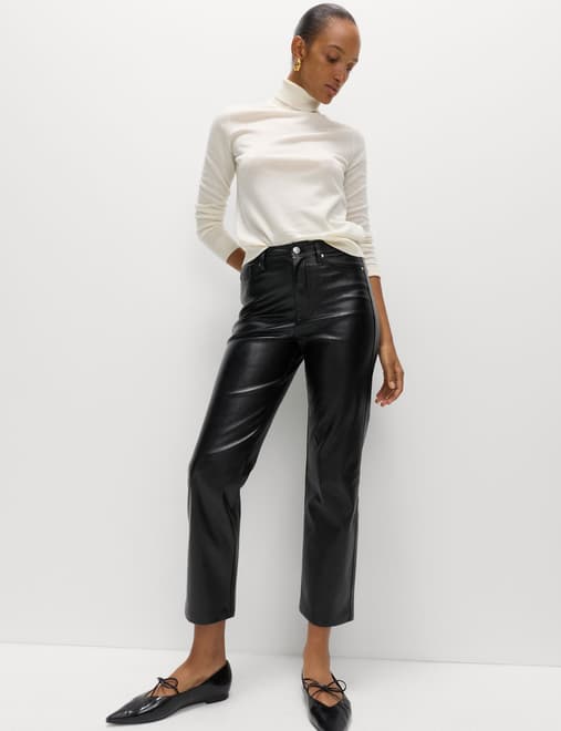 Faux Leather Straight Leg Trousers